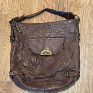 Fossil Quilted Leather Hobo Bag Brown Shoulder Bag Vintage